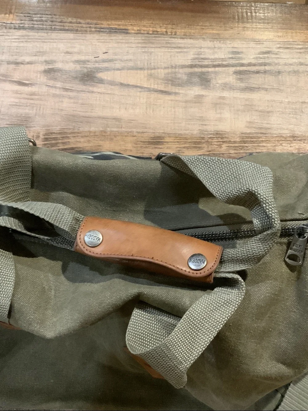 Steve Madden Olive Green Canvas Duffel with Camo Front Pocket